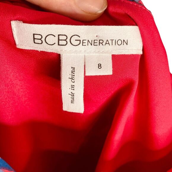 BCBGeneration | Raspberry Abstract One-Shoulder Cocktail Dress Size 8 | EUC - Picture 5 of 13